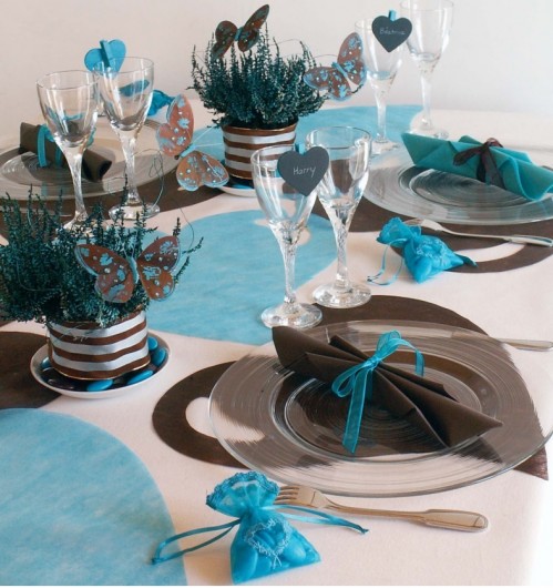 Décoration Table Mariage Bleu Marron
