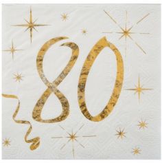 20 Serviettes en Papier Anniversaire - Blanc et Or - 80 ans | jourdefete.com
