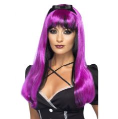 Perruque Halloween Sorcière Luxe Noir et violet