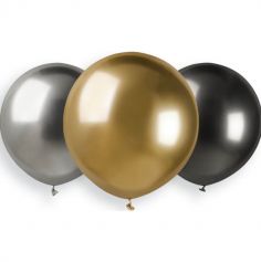 3 ballons shiny assortis argent or et gris sidéral de 48 cm | jourdefete.com