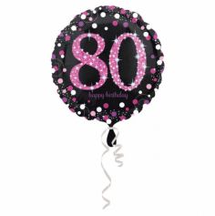 Ballon Holographique Joyeux Anniversaire Rose - 80 ans