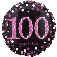 Ballon Holographique "Joyeux Anniversaire" Rose - 100 ans