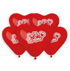 5 ballons cœurs rouges imprimés je t'aime de 25 cm | jourdefete.com