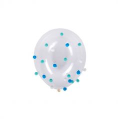 5 Ballons transparents avec 50 pompons dégradés - 30 cm - Couleur au choix
