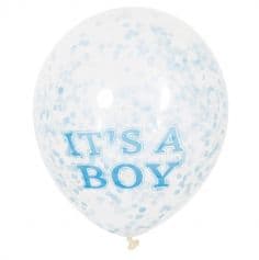 6 Ballons "It's a boy" à confettis