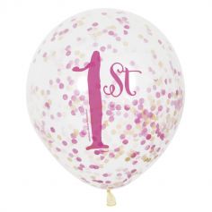 6 Ballons "1st" Roses à confettis