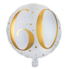 Ballons Alu Or et Blanc Joyeux anniversaire - 60 ans |jourdefete.com