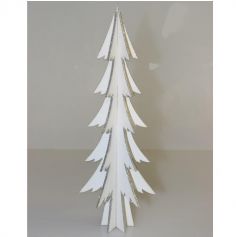Décoration à Poser Noël - Bois - Sapin Blanc avec Paillettes - Argent