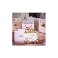8 Invitations avec enveloppes - Princesse Rose & Or - 16 cm