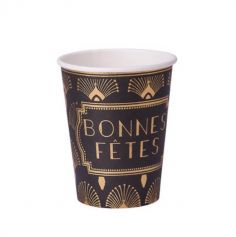 8 Gobelets "Bonnes Fêtes" - Collection Paon - Noir floqué Or