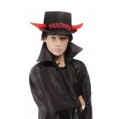 Chapeau Noir Halloween avec Cornes de Diable Réfléchissantes