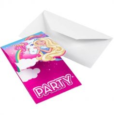Sachet de 8 invitations avec enveloppes "Barbie Dreamtopia"