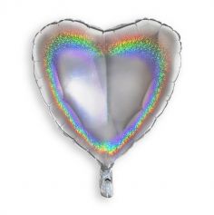 ballon en aluminium cœur holographique argent de 45 cm | jourdefete.com