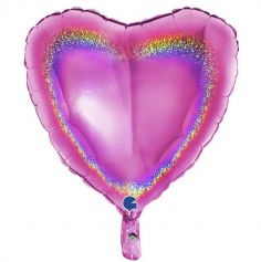 ballon en aluminium holographique fuchsia cœur de 45 cm | jourdefete.com