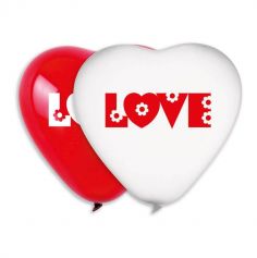2 ballons géants cœurs rouge et un blanc love de 44 cm | jourdefete.com