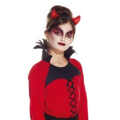 serre-tete enfant cornes de diable rouges tissu brillant halloween| jourdefete.com