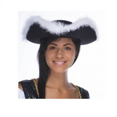 Chapeau tricorne noir avec plumes blanches pour adulte | jourdefete.com