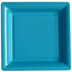 12 Assiettes Carrées en Plastique - Turquoise