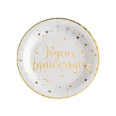 10 Assiettes "Joyeux Anniversaire" - Blanc / Or