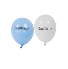 8 Ballons de Baudruche Blanc et Bleu - Baptême