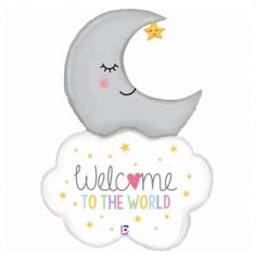 ballon aluminium welcome to the world lune et nuage de 107 cm | jourdefete.com  
