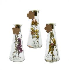 Bougeoir cône en verre avec fleurs séchées en décor - 19 cm - Modèle au choix