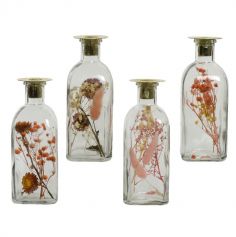 Bougeoir en verre avec fleurs séchées en décor - 19 cm - Modèle au choix | jourdefete.com