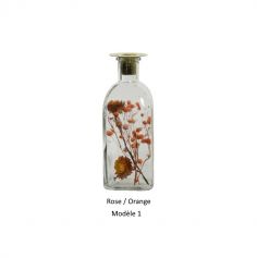 Bougeoir en verre avec fleurs séchées en décor - 19 cm - Modèle au choix