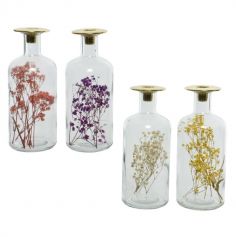 Bougeoir en verre avec fleurs séchées en décor - 24 cm - Couleur au choix | jourdefete.com