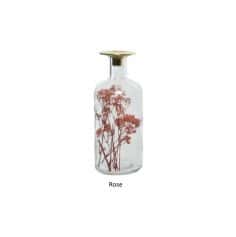 Bougeoir en verre avec fleurs séchées en décor - 24 cm - Couleur au choix