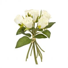 Bouquet de 7 Roses avec Feuilles et Raphia - Couleur au Choix