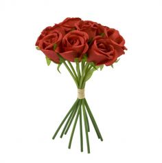 Bouquet de 9 roses avec lien en raphia - Couleur au Choix