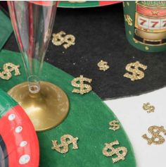 20 Confettis Dollar à Paillettes Dorées - Collection Casino