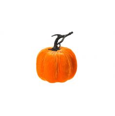Avec cette citrouille orange en velours de 17 cm de diamètre, vous posséderez une décoration d'Halloween très réaliste | jourdefete.com