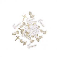 Assortiment de 100 Confettis - Collection Communion Pureté Blanc et Or