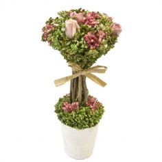Composition de fleurs et roses séchées sur tiges dans un pot - Blanc ou Rose