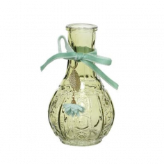 Vase en verre - Ruban en satin avec fleur et feuille dorée - 11,5 cm - Couleur au choix | jourdefete.com