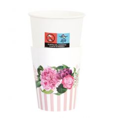 8 gobelets en carton avec couverture de la collection Floral Pink