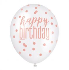 6 Ballons en latex " Happy Birthday " Prism - Glitz Rose Gold