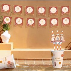 Guirlande de fanions avec lettres et ruban - Joyeux Anniversaire - Collection Terracotta