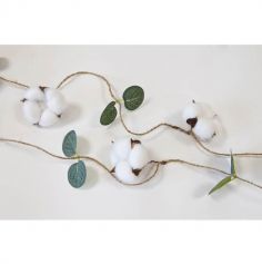 Guirlande de fleurs de coton et eucalyptus - 1,50 m - Couleur Blanc | jourdefete.com