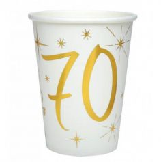 10 Gobelets en Carton Anniversaire - Blanc et Or - 70 ans | jourdefete.com