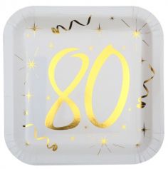 10 Assiettes en Carton Anniversaire - Blanc et Or - 80 ans | jourdefete.com