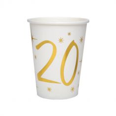 10 Gobelets en Carton Anniversaire - Blanc et Or - 20 ans | jourdefete.com