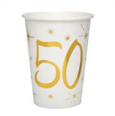 10 Gobelets en Carton Anniversaire - Blanc et Or - 50 ans | jourdefete.com