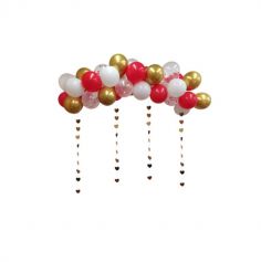 Kit Arche La Loveuse 35 Ballons Rouges Or Blancs Transparents avec Confettis Cœurs Rouges et 4 Guirlandes de Cœurs Or