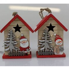 Maison à Suspendre en Bois - Décoration de Noël - 6 x 6 x 12,5 cm - Modèle au Choix
