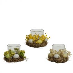 Photophore en verre avec œufs et fleurs - 12 cm - Couleur au choix | jourdefete.com