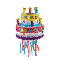 pinata gateau anniversaire multicolore avec bougies | jourdefete.com