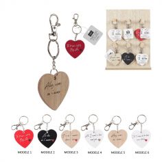 Porte-clés Cœur en bois Mots d'amour - Modèle au Choix